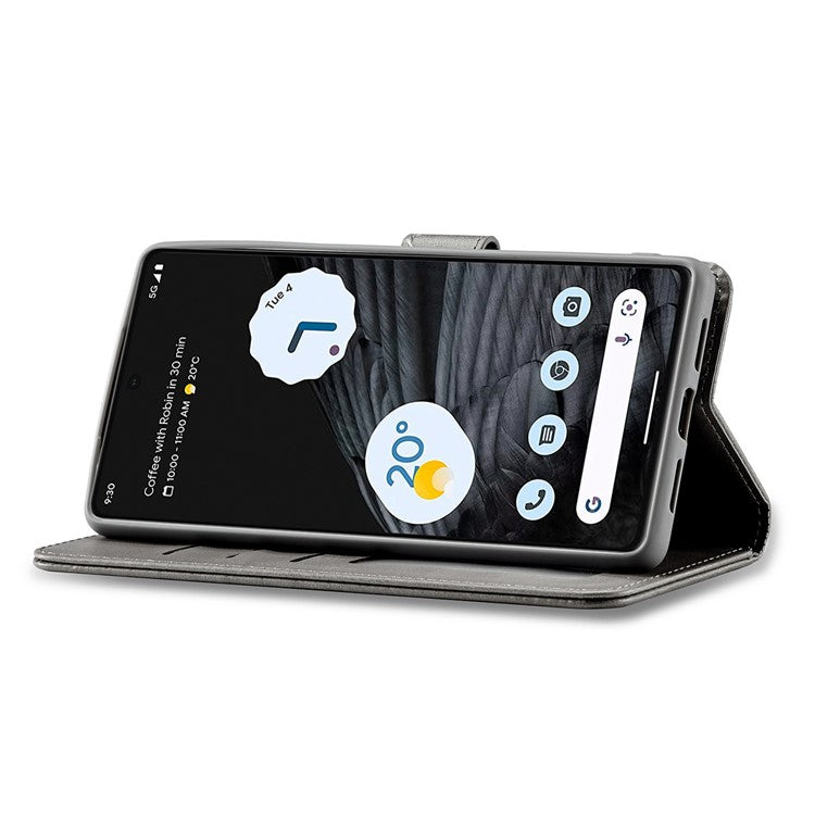 LC.IMEEKE Calf Texture Phone Case For Google Pixel 7 5G, Anti-fall Magnetic Clasp PU Leather Wallet Stand Full Protection Cell Phone Cover - Grey