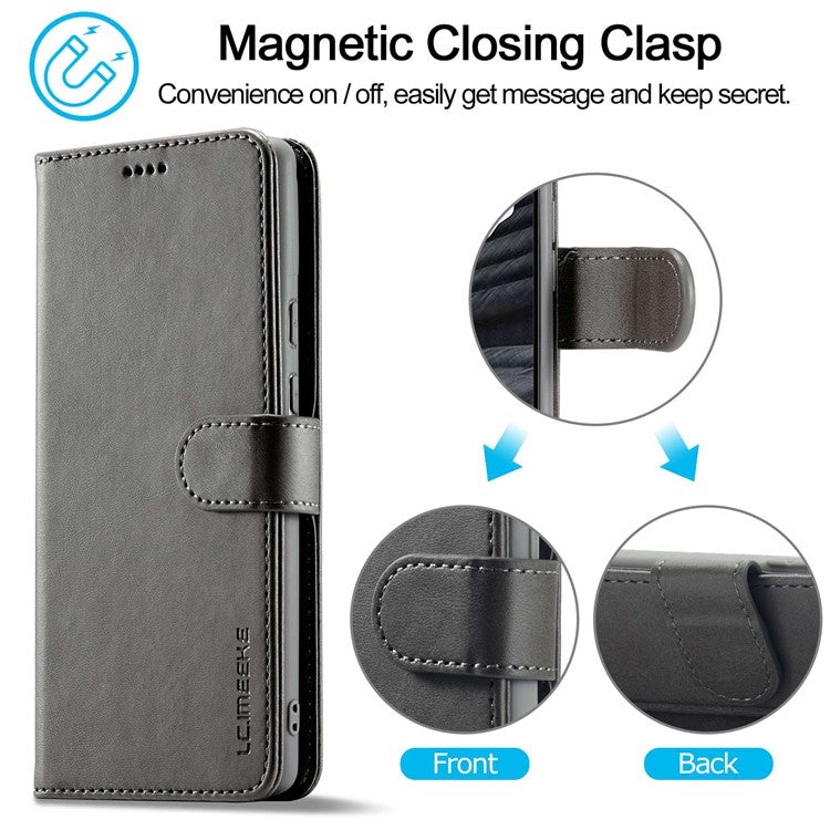 LC.IMEEKE Calf Texture Phone Case For Google Pixel 7 5G, Anti-fall Magnetic Clasp PU Leather Wallet Stand Full Protection Cell Phone Cover - Grey