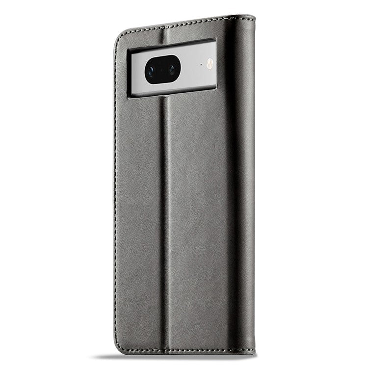 LC.IMEEKE Calf Texture Phone Case For Google Pixel 7 5G, Anti-fall Magnetic Clasp PU Leather Wallet Stand Full Protection Cell Phone Cover - Grey
