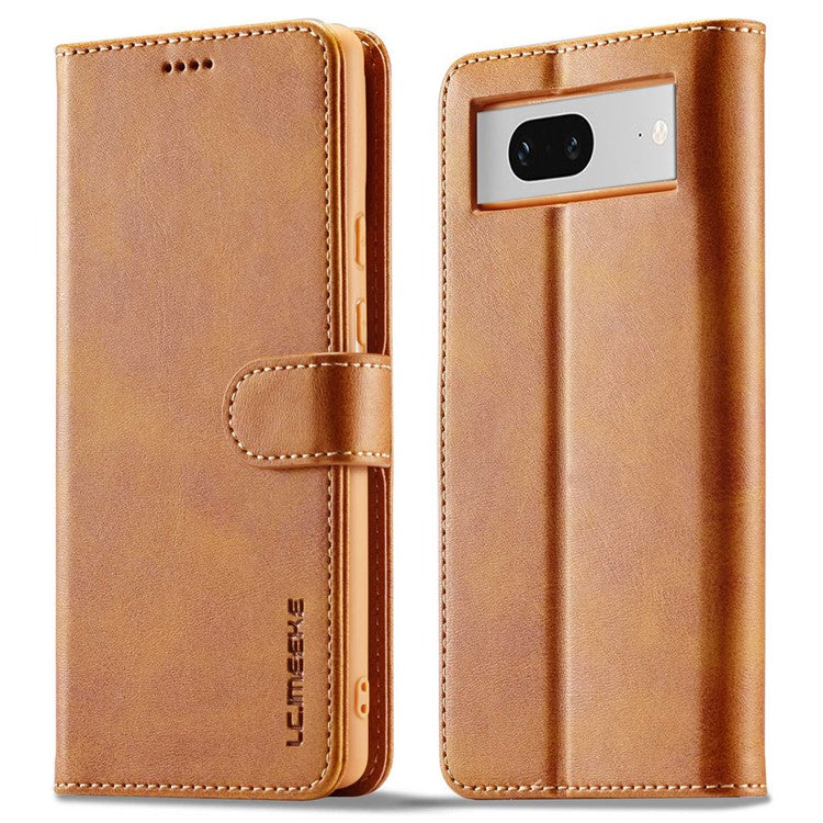 LC.IMEEKE Calf Texture Phone Case For Google Pixel 7 5G, Anti-fall Magnetic Clasp PU Leather Wallet Stand Full Protection Cell Phone Cover - Light Brown