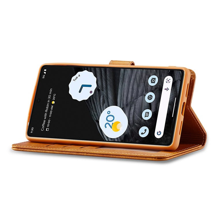 LC.IMEEKE Calf Texture Phone Case For Google Pixel 7 5G, Anti-fall Magnetic Clasp PU Leather Wallet Stand Full Protection Cell Phone Cover - Light Brown