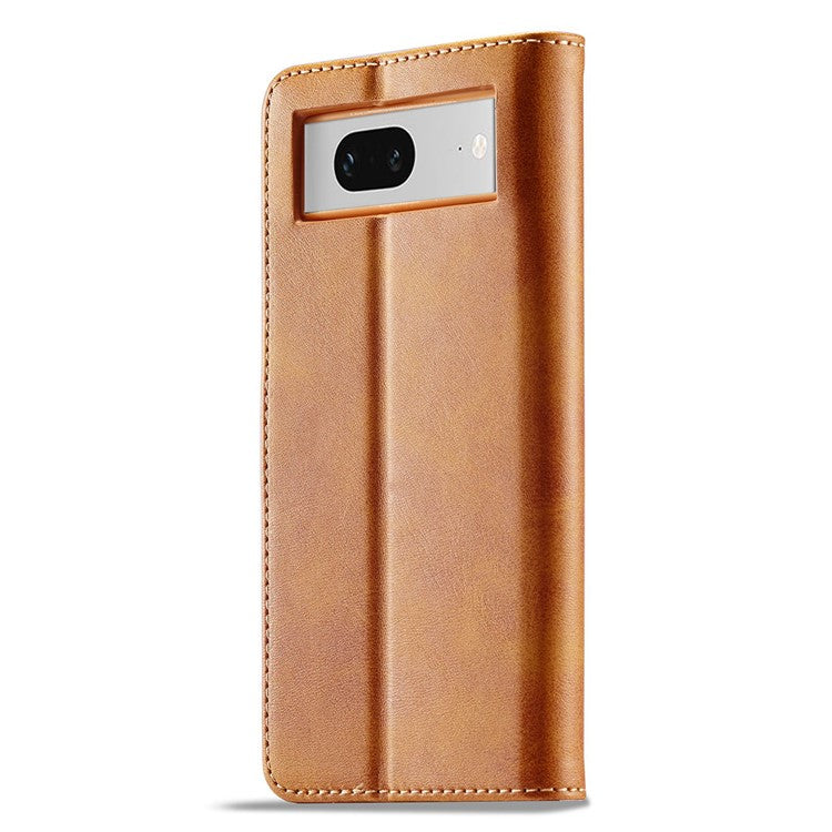 LC.IMEEKE Calf Texture Phone Case For Google Pixel 7 5G, Anti-fall Magnetic Clasp PU Leather Wallet Stand Full Protection Cell Phone Cover - Light Brown