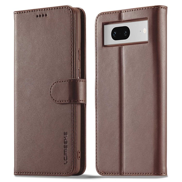 LC.IMEEKE Calf Texture Phone Case For Google Pixel 7 5G, Anti-fall Magnetic Clasp PU Leather Wallet Stand Full Protection Cell Phone Cover - Brown