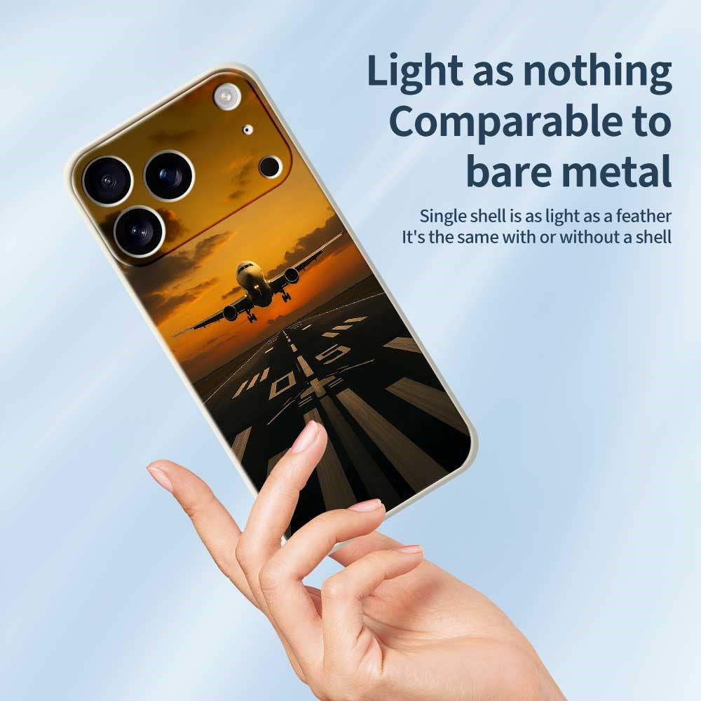 For iPhone 17 Pro Max Case Airplane Pattern Printing Straight Edge TPU Phone Back Cover - Black