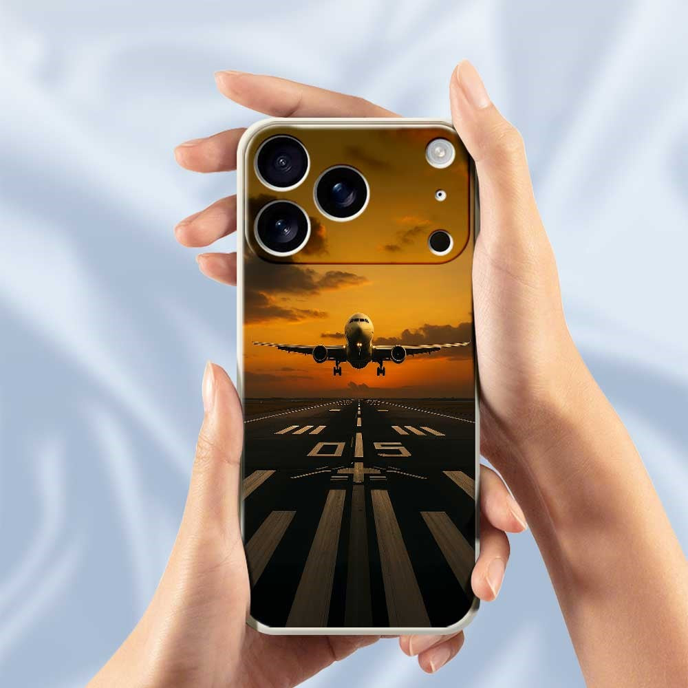 For iPhone 17 Pro Max Case Airplane Pattern Printing Straight Edge TPU Phone Back Cover - Black