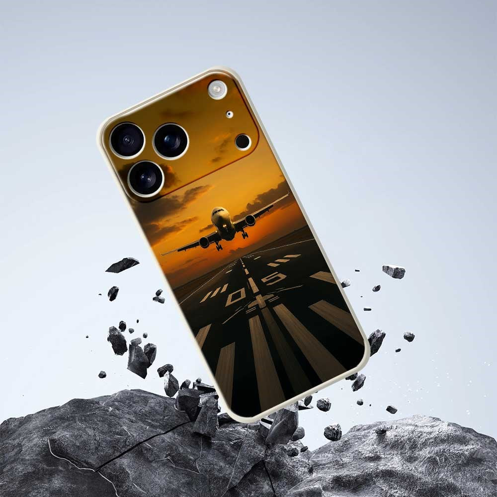 For iPhone 17 Pro Max Case Airplane Pattern Printing Straight Edge TPU Phone Back Cover - Black