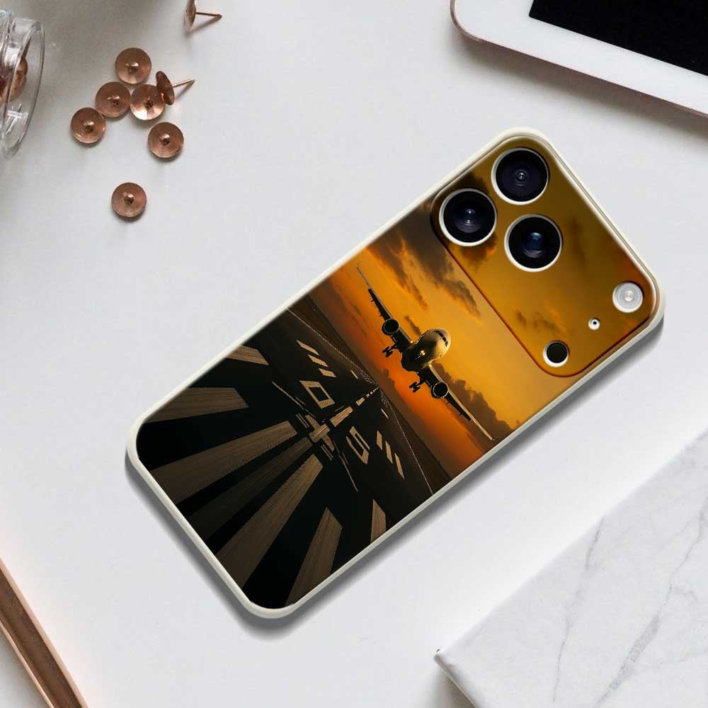 For iPhone 17 Pro Max Case Airplane Pattern Printing Straight Edge TPU Phone Back Cover - Black