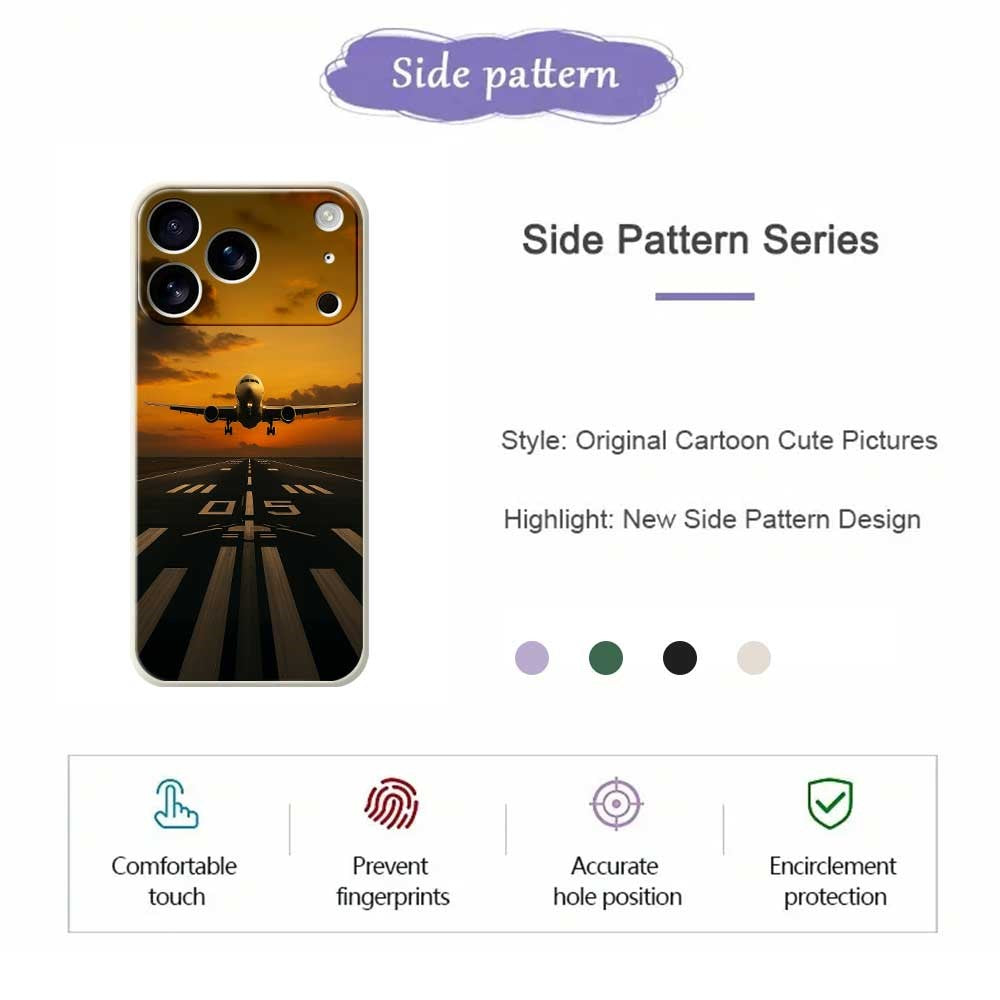 For iPhone 17 Pro Max Case Airplane Pattern Printing Straight Edge TPU Phone Back Cover - Black