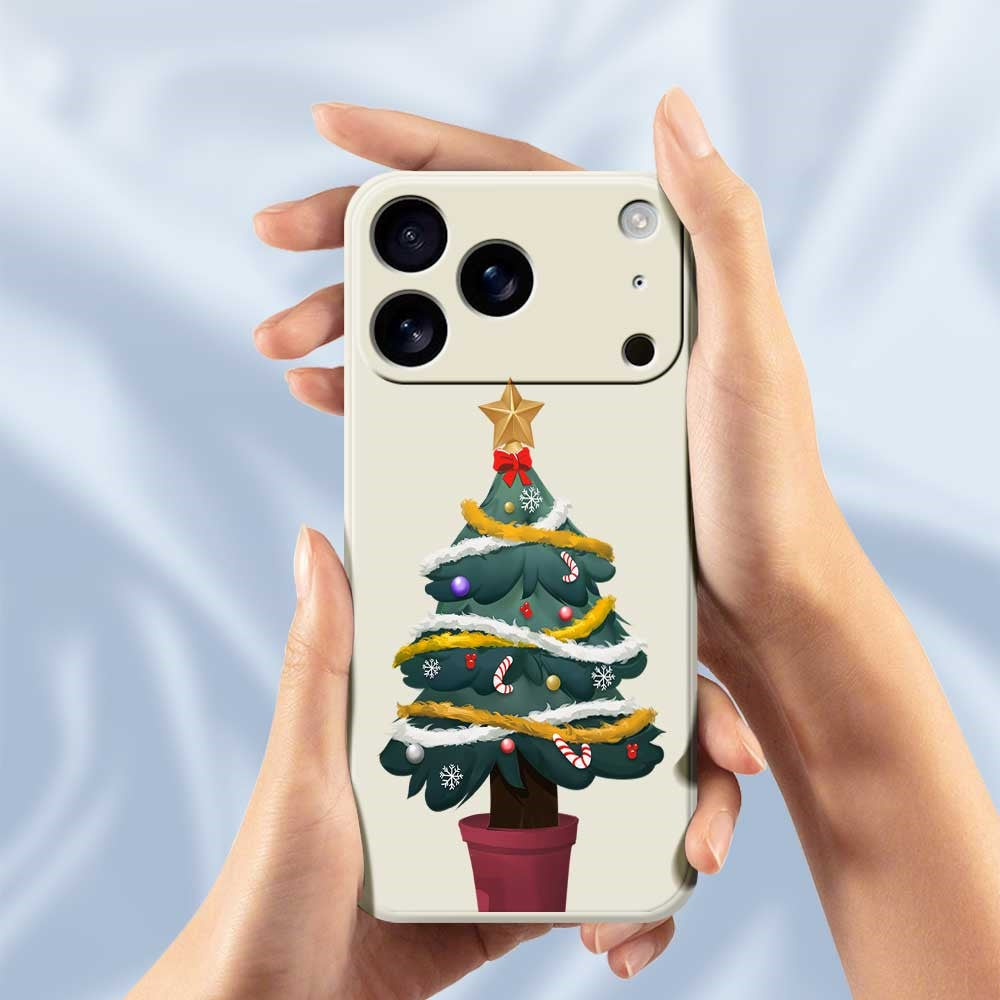 For iPhone 17 Pro Max Case Christmas Tree Potted Plants Pattern Printing Straight Edge TPU Phone Back Cover - Beige