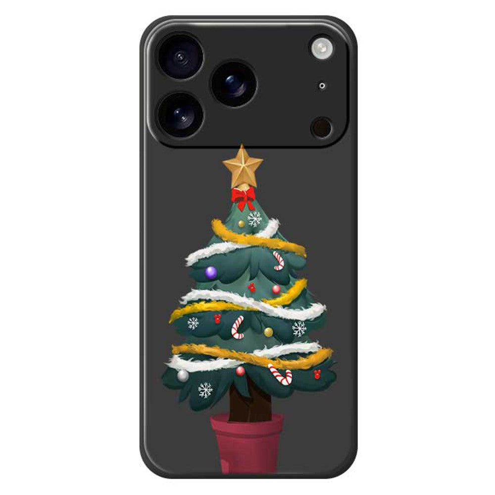 For iPhone 17 Pro Max Case Christmas Tree Potted Plants Pattern Printing Straight Edge TPU Phone Back Cover - Black