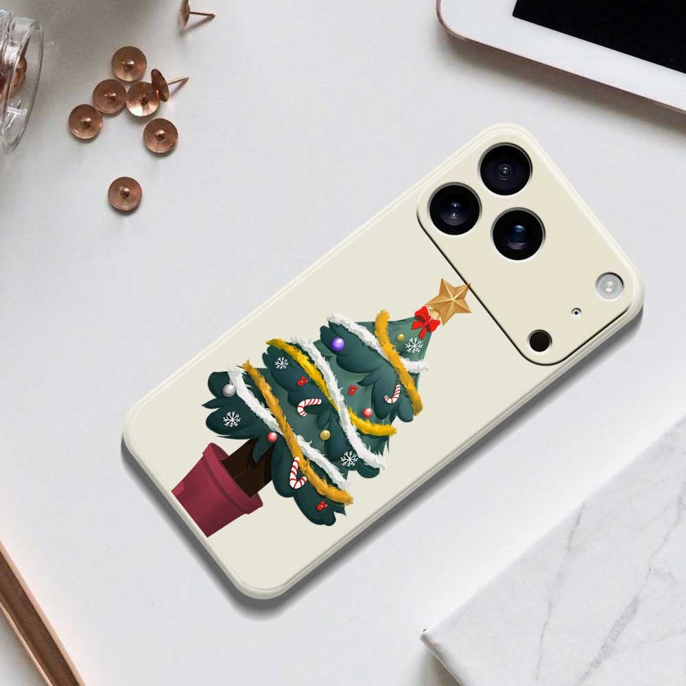 For iPhone 17 Pro Max Case Christmas Tree Potted Plants Pattern Printing Straight Edge TPU Phone Back Cover - Black