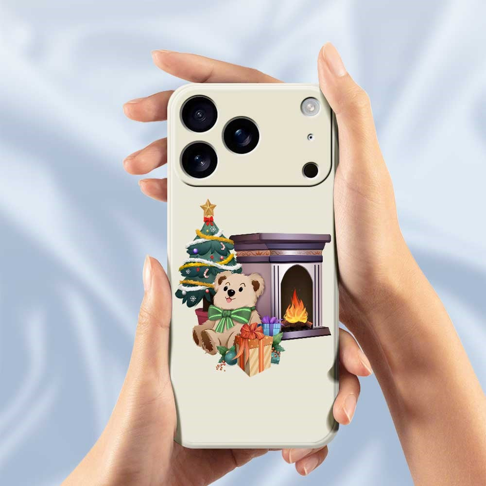 For iPhone 17 Pro Max Case Christmas Fireplace Gifts Pattern Printing Straight Edge TPU Phone Back Cover - Green