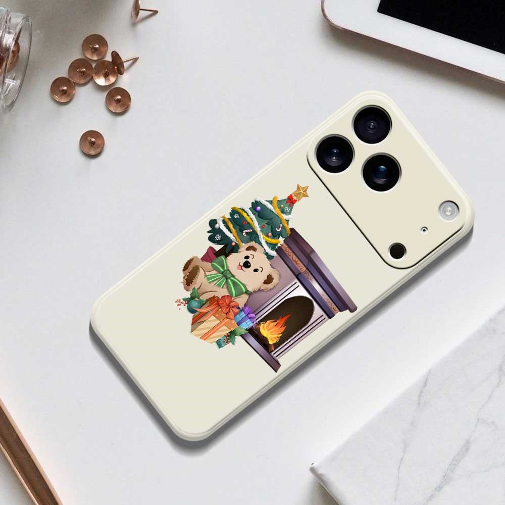 For iPhone 17 Pro Max Case Christmas Fireplace Gifts Pattern Printing Straight Edge TPU Phone Back Cover - Green