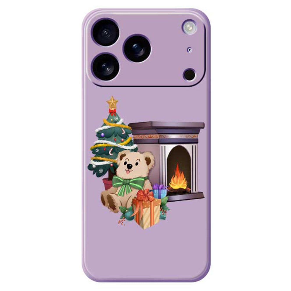 For iPhone 17 Pro Max Case Christmas Fireplace Gifts Pattern Printing Straight Edge TPU Phone Back Cover - Purple