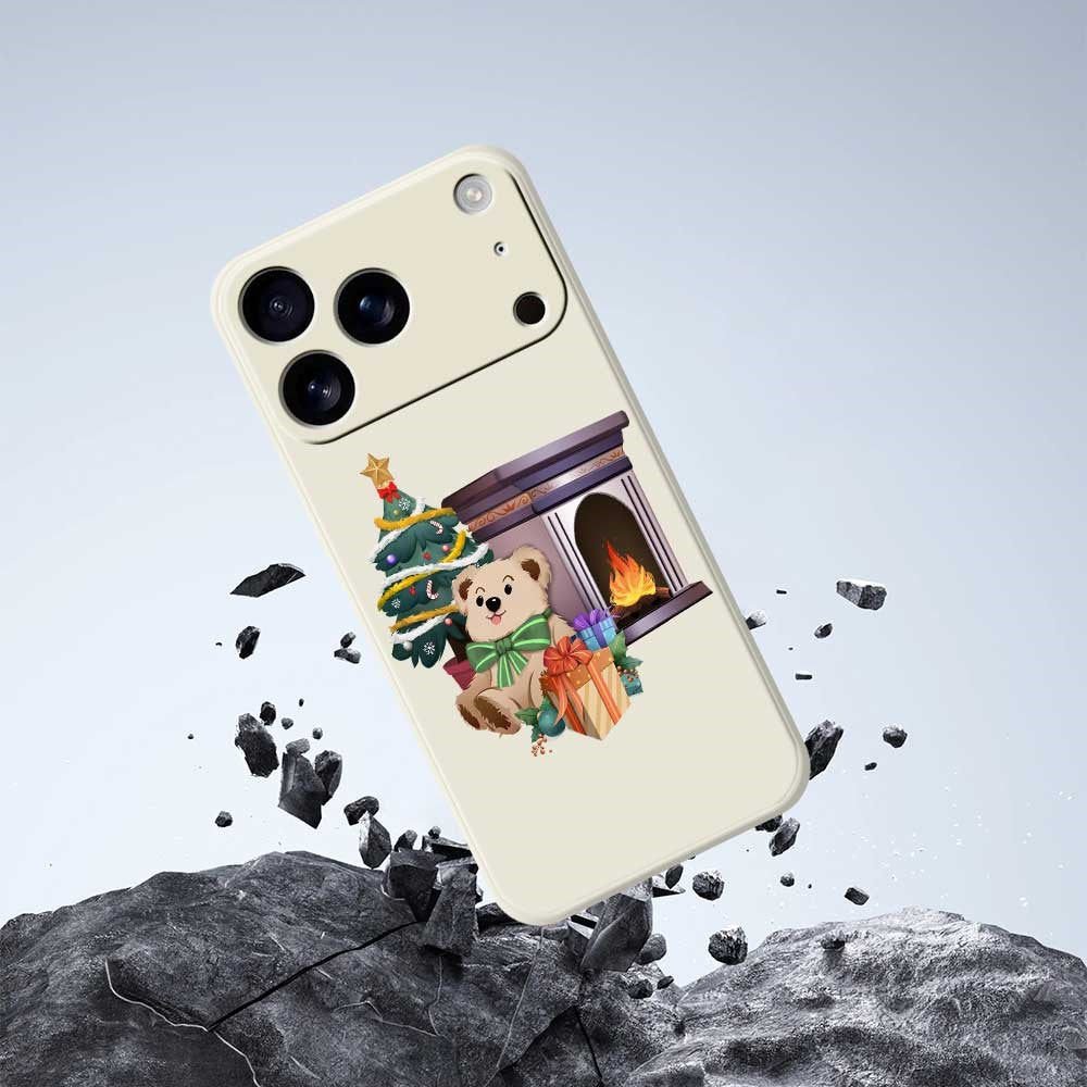 For iPhone 17 Pro Max Case Christmas Fireplace Gifts Pattern Printing Straight Edge TPU Phone Back Cover - Purple