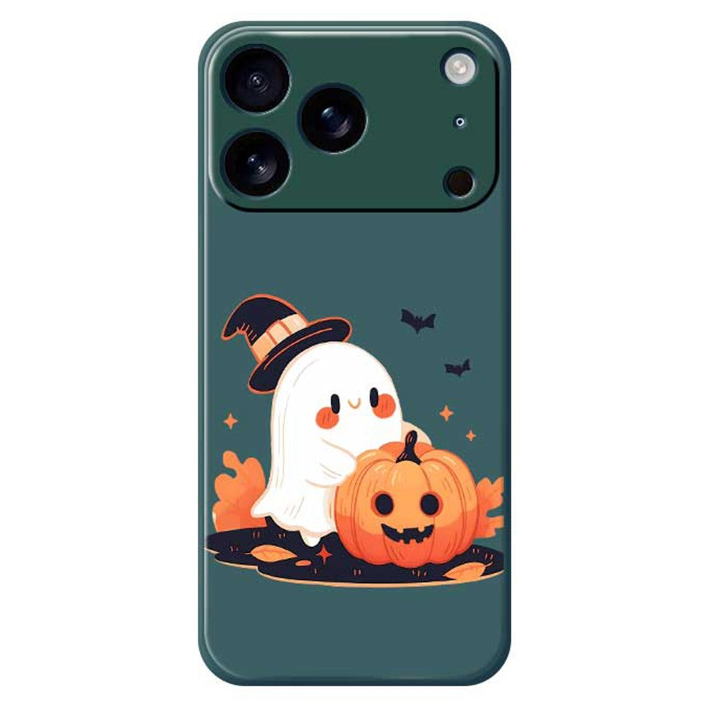 For iPhone 17 Pro Max Case Halloween Ghost Pumpkin Pattern Printing Straight Edge TPU Phone Back Cover - Green