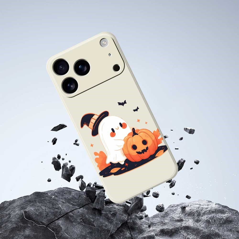 For iPhone 17 Pro Max Case Halloween Ghost Pumpkin Pattern Printing Straight Edge TPU Phone Back Cover - Green