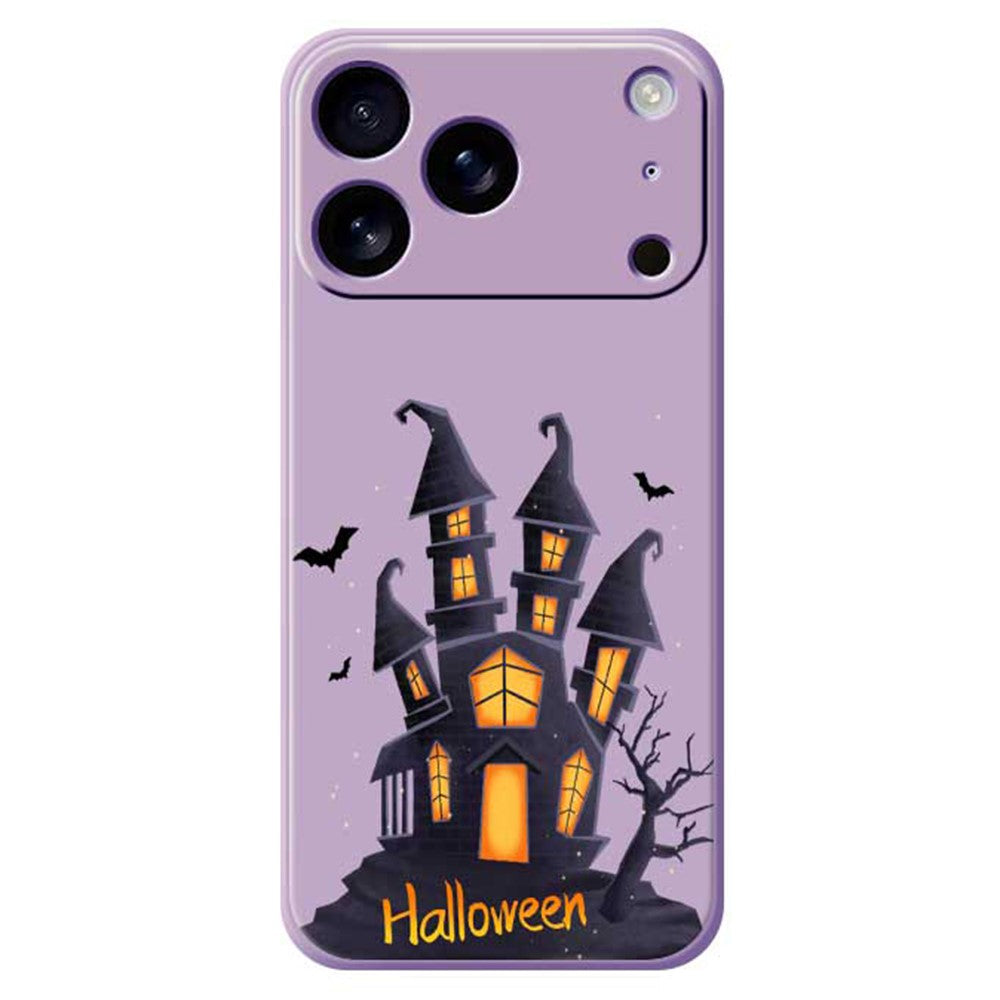 For iPhone 17 Pro Max Case Halloween Castle Pattern Printing Straight Edge TPU Phone Back Cover - Purple