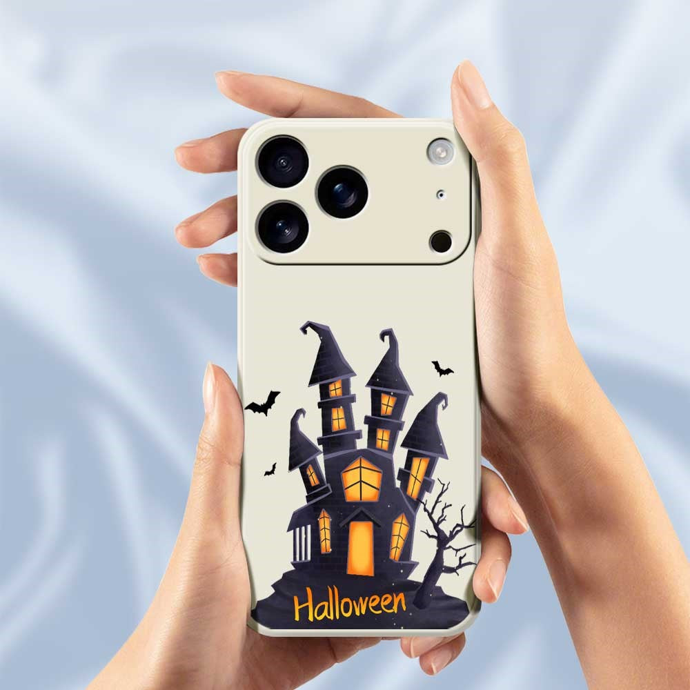 For iPhone 17 Pro Max Case Halloween Castle Pattern Printing Straight Edge TPU Phone Back Cover - Purple