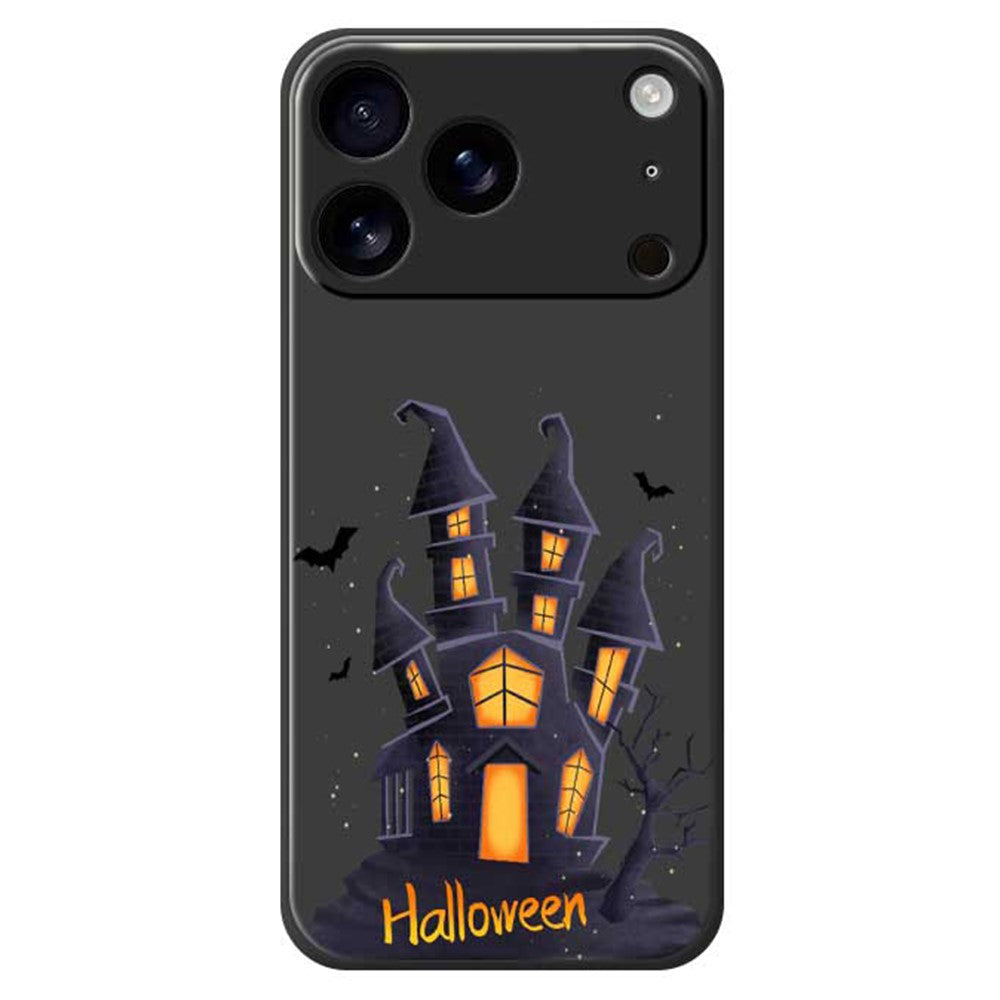 For iPhone 17 Pro Max Case Halloween Castle Pattern Printing Straight Edge TPU Phone Back Cover - Black