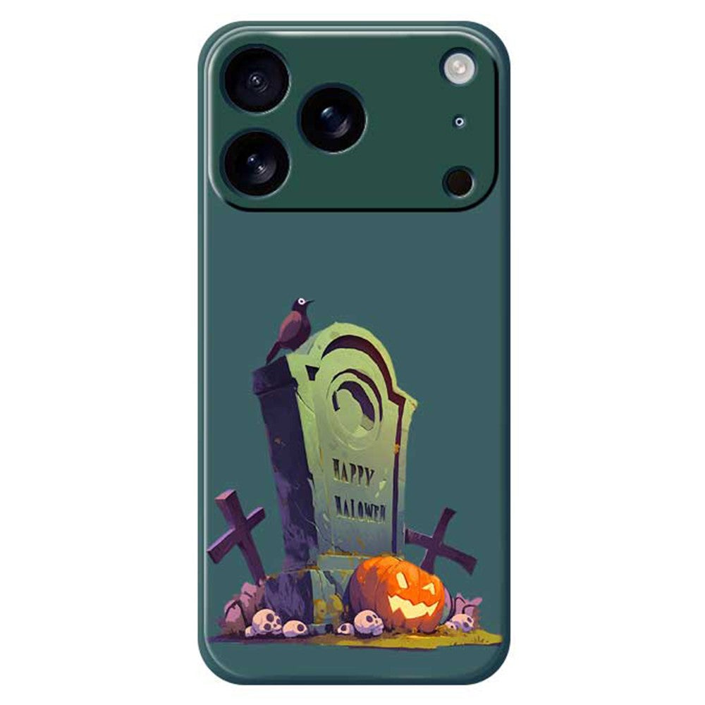 For iPhone 17 Pro Max Case Halloween Tombstone Pattern Printing Straight Edge TPU Phone Back Cover - Green