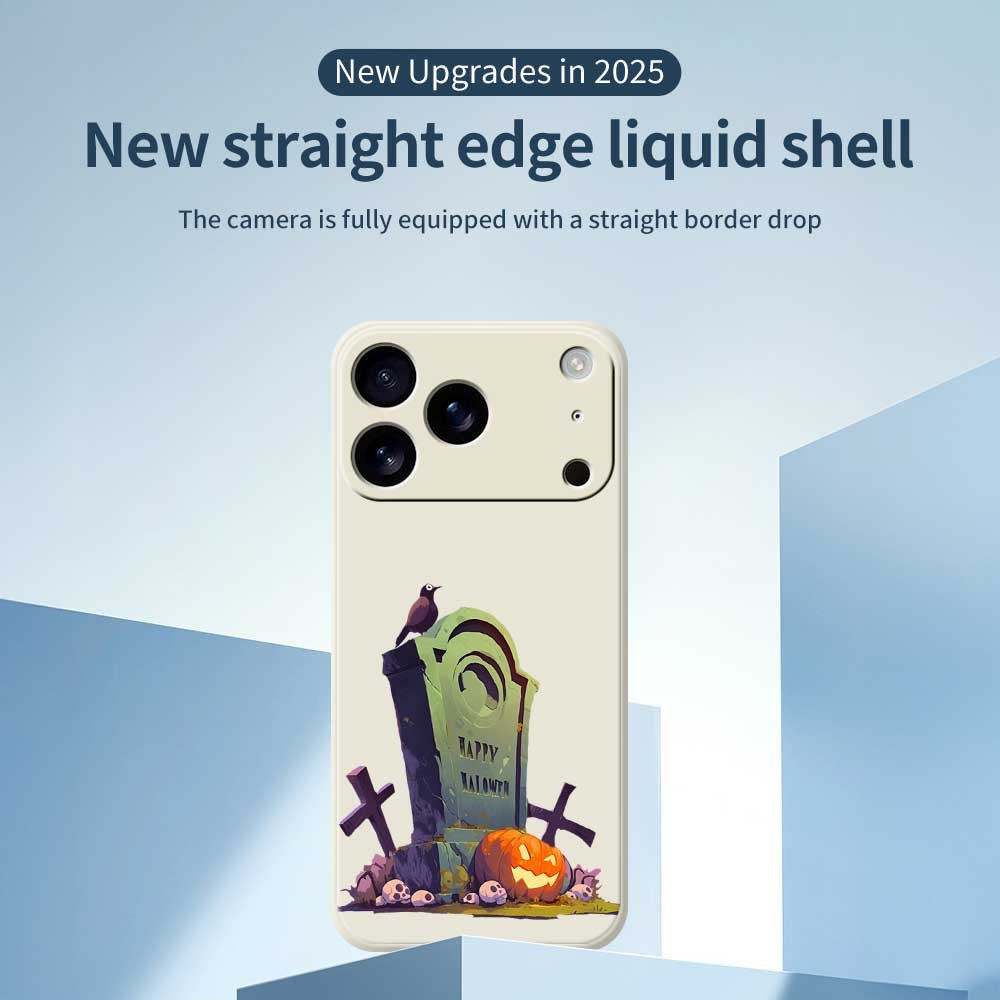 For iPhone 17 Pro Max Case Halloween Tombstone Pattern Printing Straight Edge TPU Phone Back Cover - Green