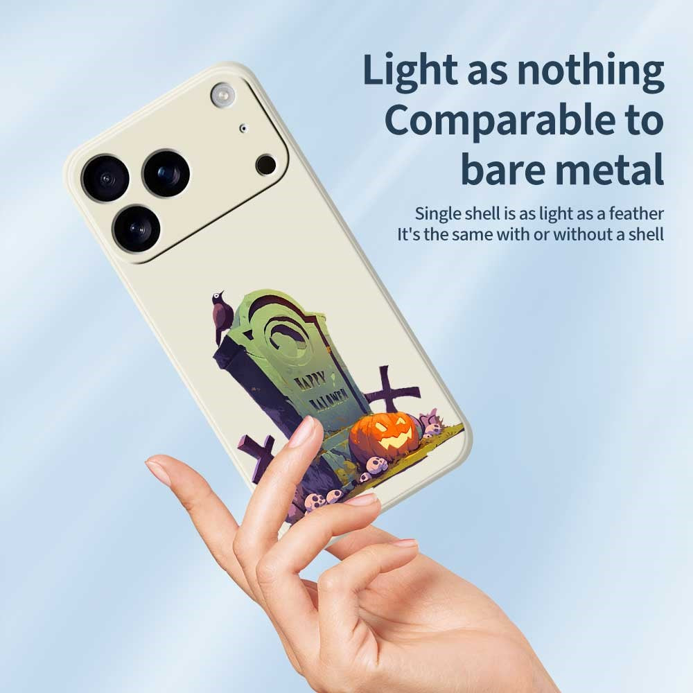 For iPhone 17 Pro Max Case Halloween Tombstone Pattern Printing Straight Edge TPU Phone Back Cover - Green