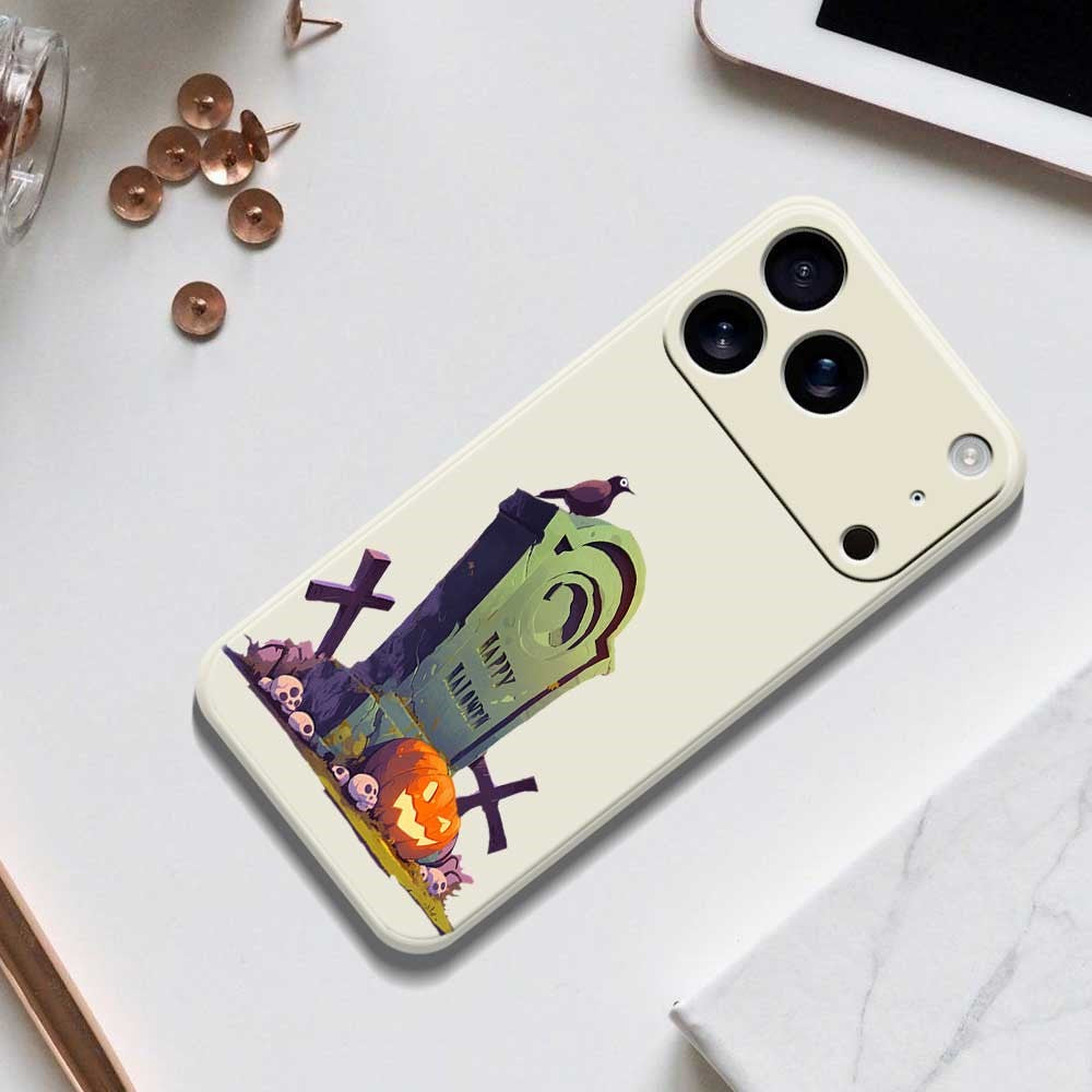 For iPhone 17 Pro Max Case Halloween Tombstone Pattern Printing Straight Edge TPU Phone Back Cover - Green