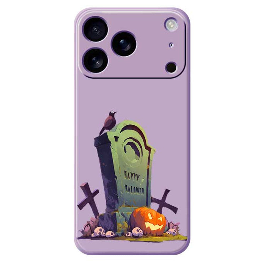 For iPhone 17 Pro Max Case Halloween Tombstone Pattern Printing Straight Edge TPU Phone Back Cover - Purple