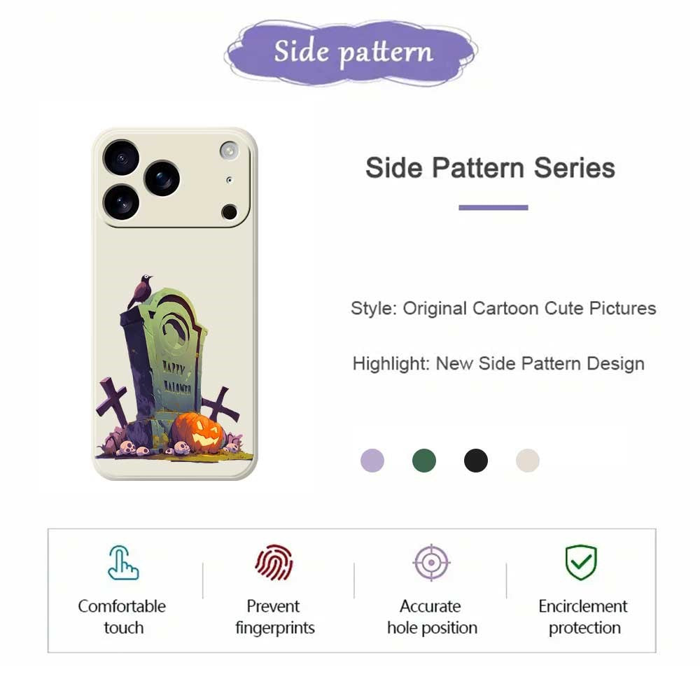 For iPhone 17 Pro Max Case Halloween Tombstone Pattern Printing Straight Edge TPU Phone Back Cover - Purple