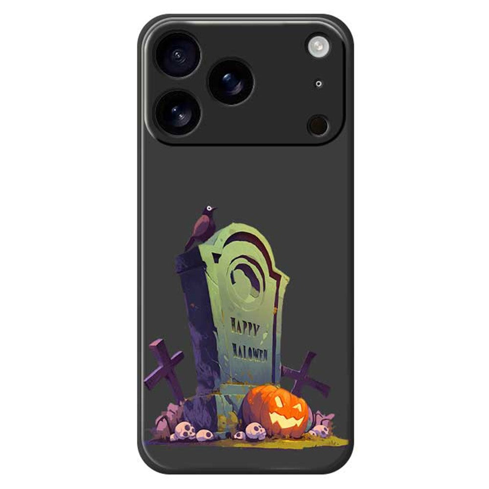 For iPhone 17 Pro Max Case Halloween Tombstone Pattern Printing Straight Edge TPU Phone Back Cover - Black