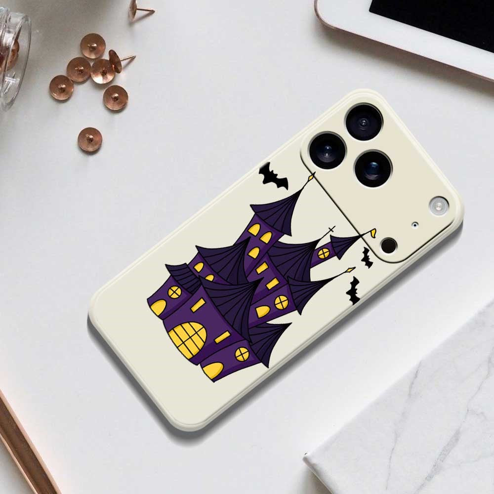 For iPhone 17 Pro Max Case Bat Castle Pattern Printing Straight Edge TPU Phone Back Cover - Black