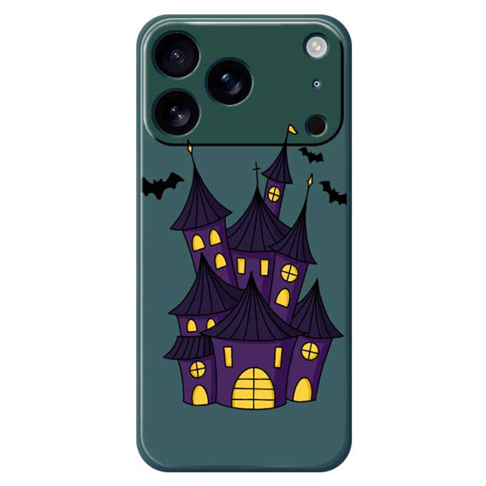 For iPhone 17 Pro Max Case Bat Castle Pattern Printing Straight Edge TPU Phone Back Cover - Green