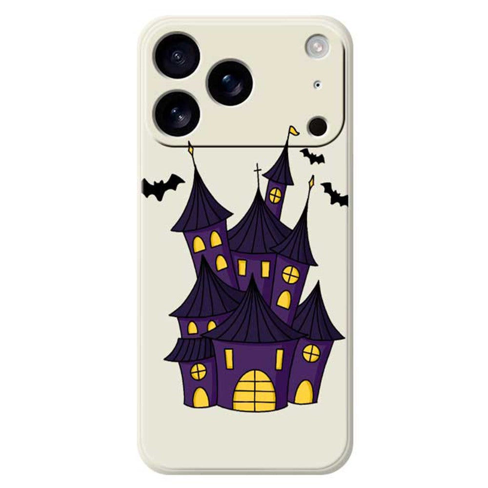For iPhone 17 Pro Max Case Bat Castle Pattern Printing Straight Edge TPU Phone Back Cover - Beige