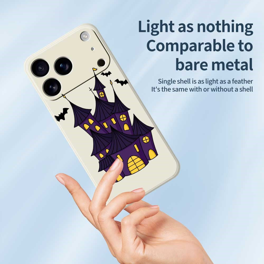 For iPhone 17 Pro Max Case Bat Castle Pattern Printing Straight Edge TPU Phone Back Cover - Beige