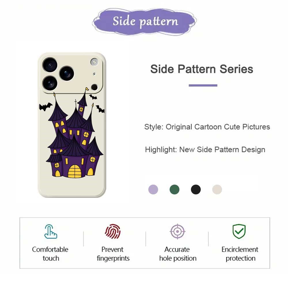 For iPhone 17 Pro Max Case Bat Castle Pattern Printing Straight Edge TPU Phone Back Cover - Beige