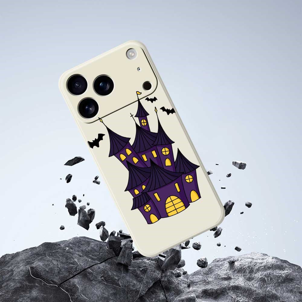 For iPhone 17 Pro Max Case Bat Castle Pattern Printing Straight Edge TPU Phone Back Cover - Purple