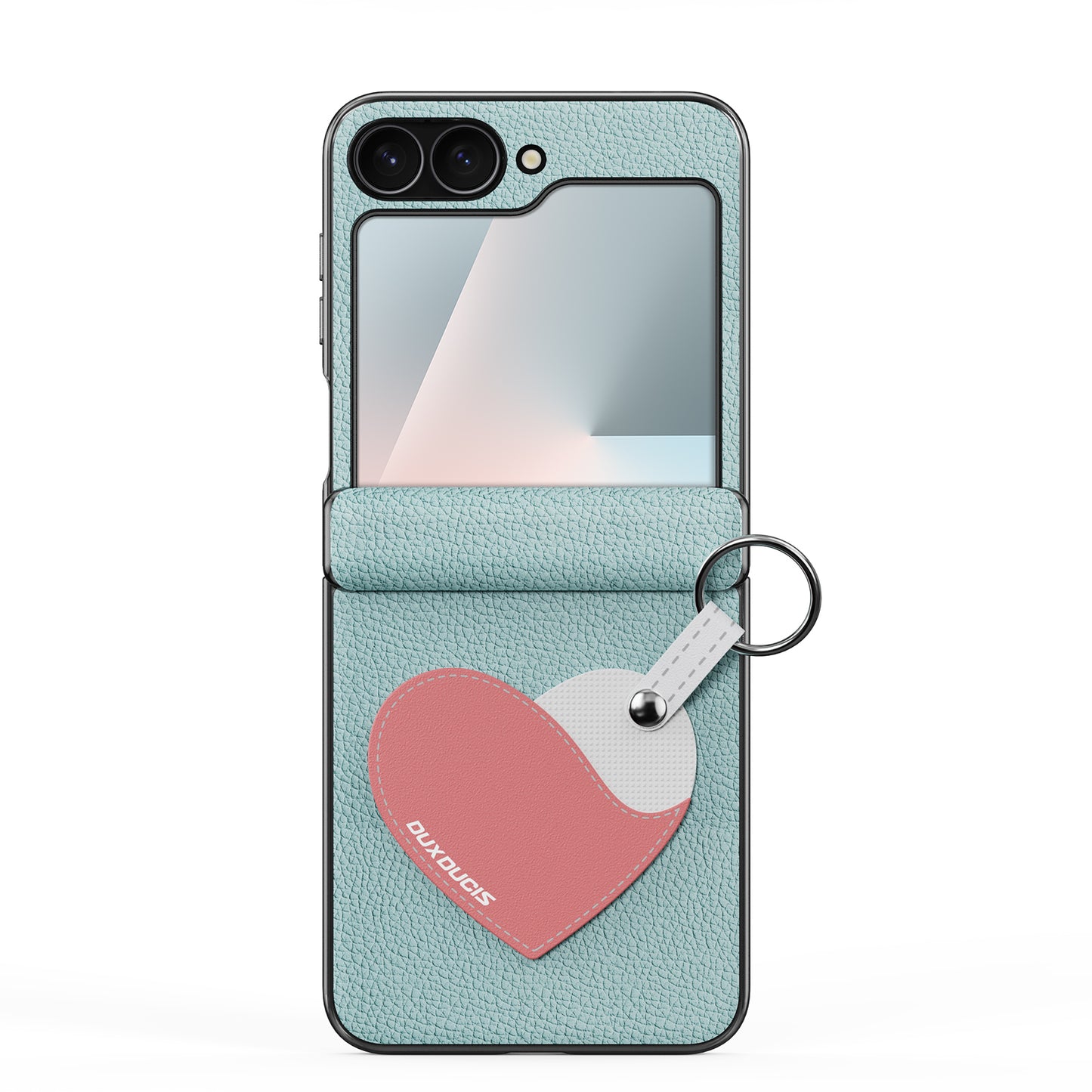 For Samsung Galaxy Z Flip6 5G / Galaxy Z Flip7 FE 5G Case DUX DUCIS Luvy Series PU Leather + PC Phone Case with Ring Holder / Strap - Cyan Blue-Love