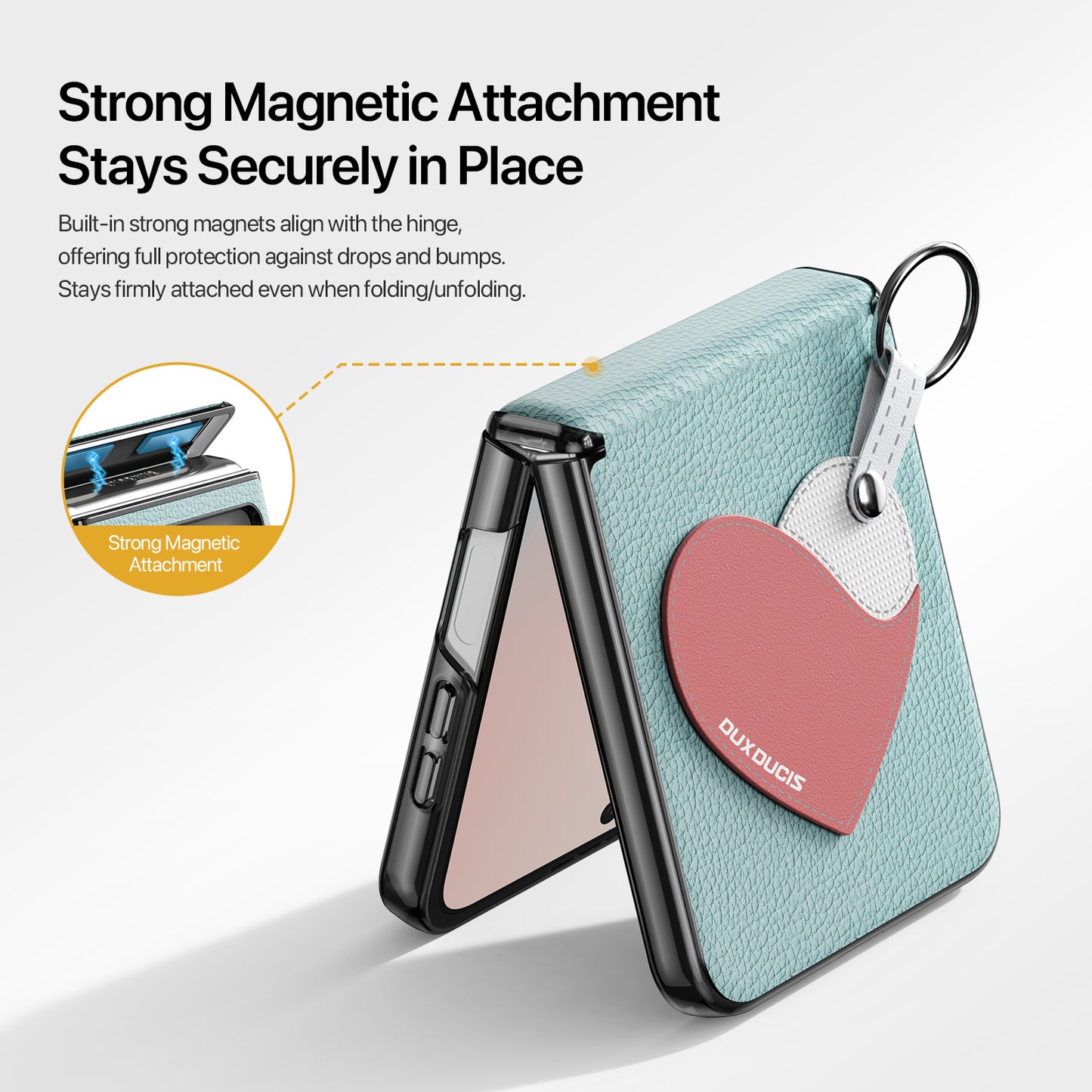 For Samsung Galaxy Z Flip6 5G / Galaxy Z Flip7 FE 5G Case DUX DUCIS Luvy Series PU Leather + PC Phone Case with Ring Holder / Strap - Cyan Blue-Love