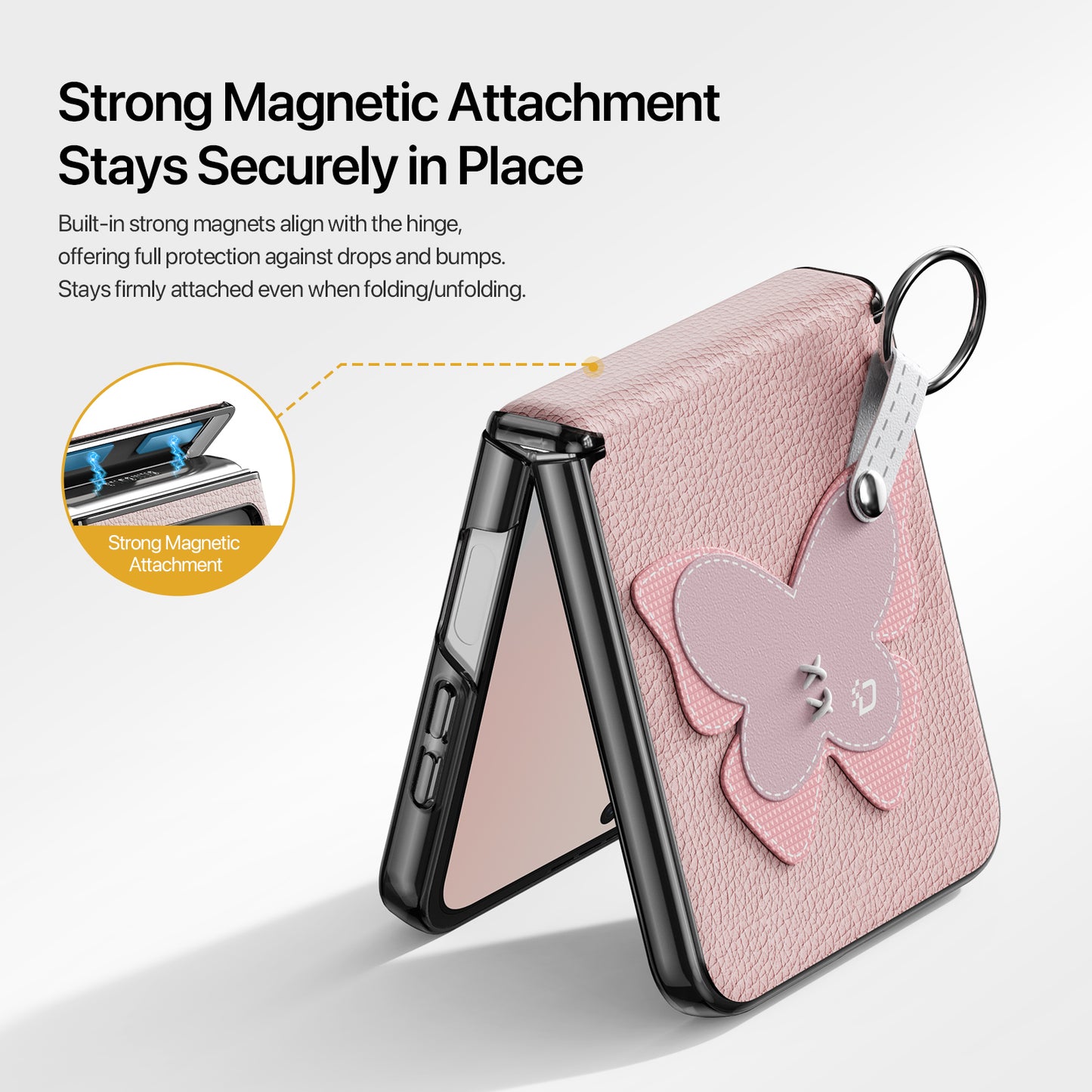 For Samsung Galaxy Z Flip6 5G / Galaxy Z Flip7 FE 5G Case DUX DUCIS Luvy Series PU Leather + PC Phone Case with Ring Holder / Strap - Pink-Butterfly