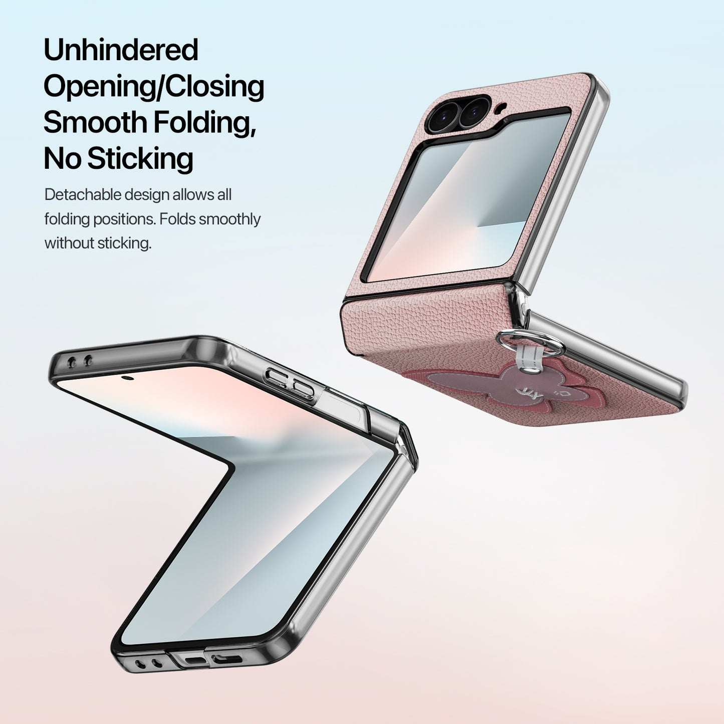 For Samsung Galaxy Z Flip6 5G / Galaxy Z Flip7 FE 5G Case DUX DUCIS Luvy Series PU Leather + PC Phone Case with Ring Holder / Strap - Pink-Butterfly