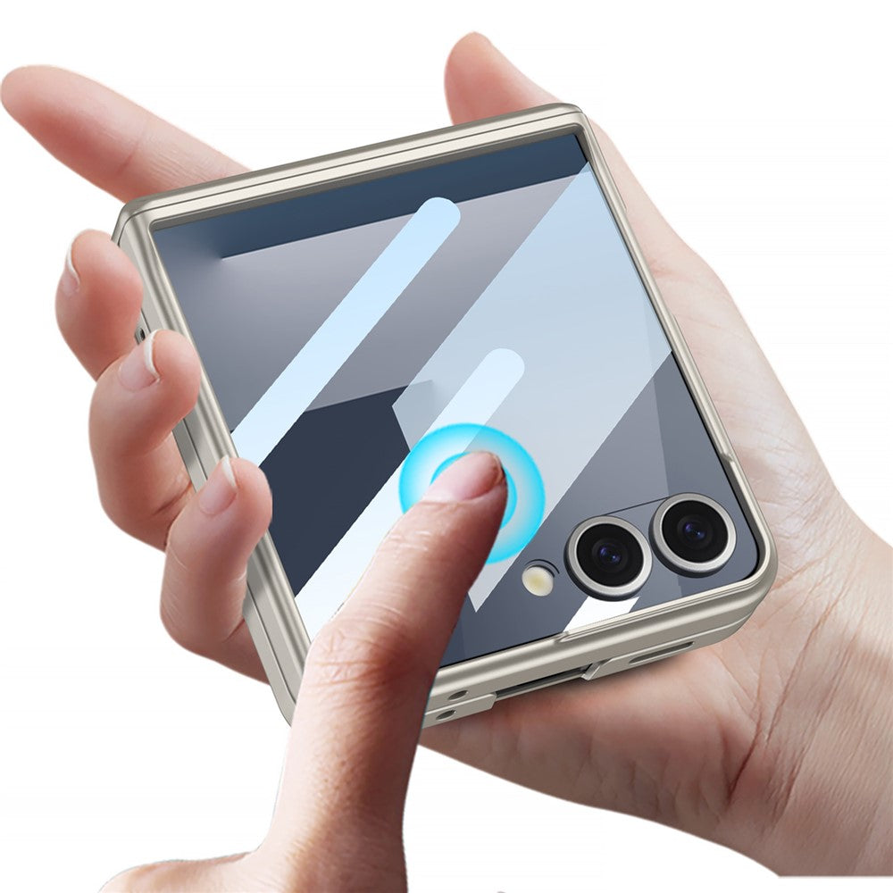 GKK For Samsung Galaxy Z Flip7 5G Magnetic Case Hinge Protection PC Tempered Glass Film Phone Cover - Titanium Grey