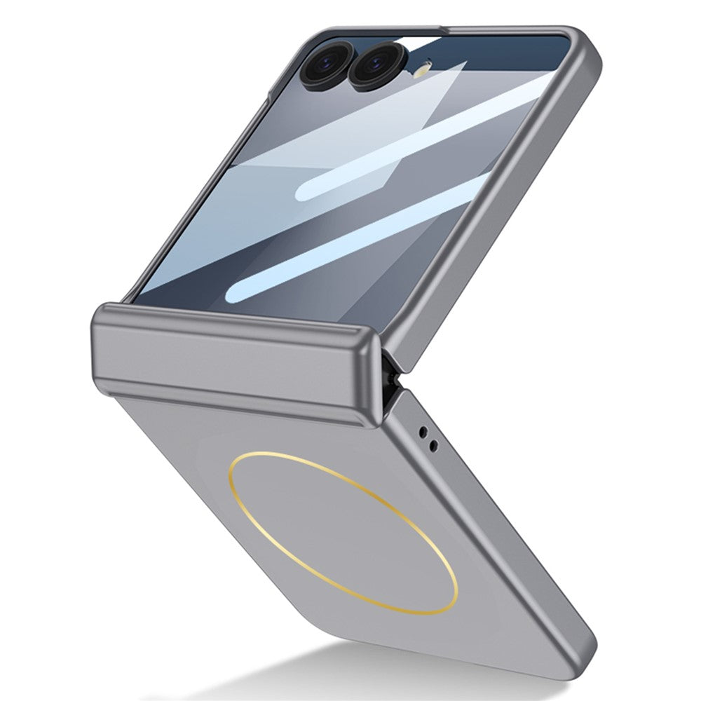 GKK For Samsung Galaxy Z Flip7 5G Magnetic Case Hinge Protection PC Tempered Glass Film Phone Cover - Silver