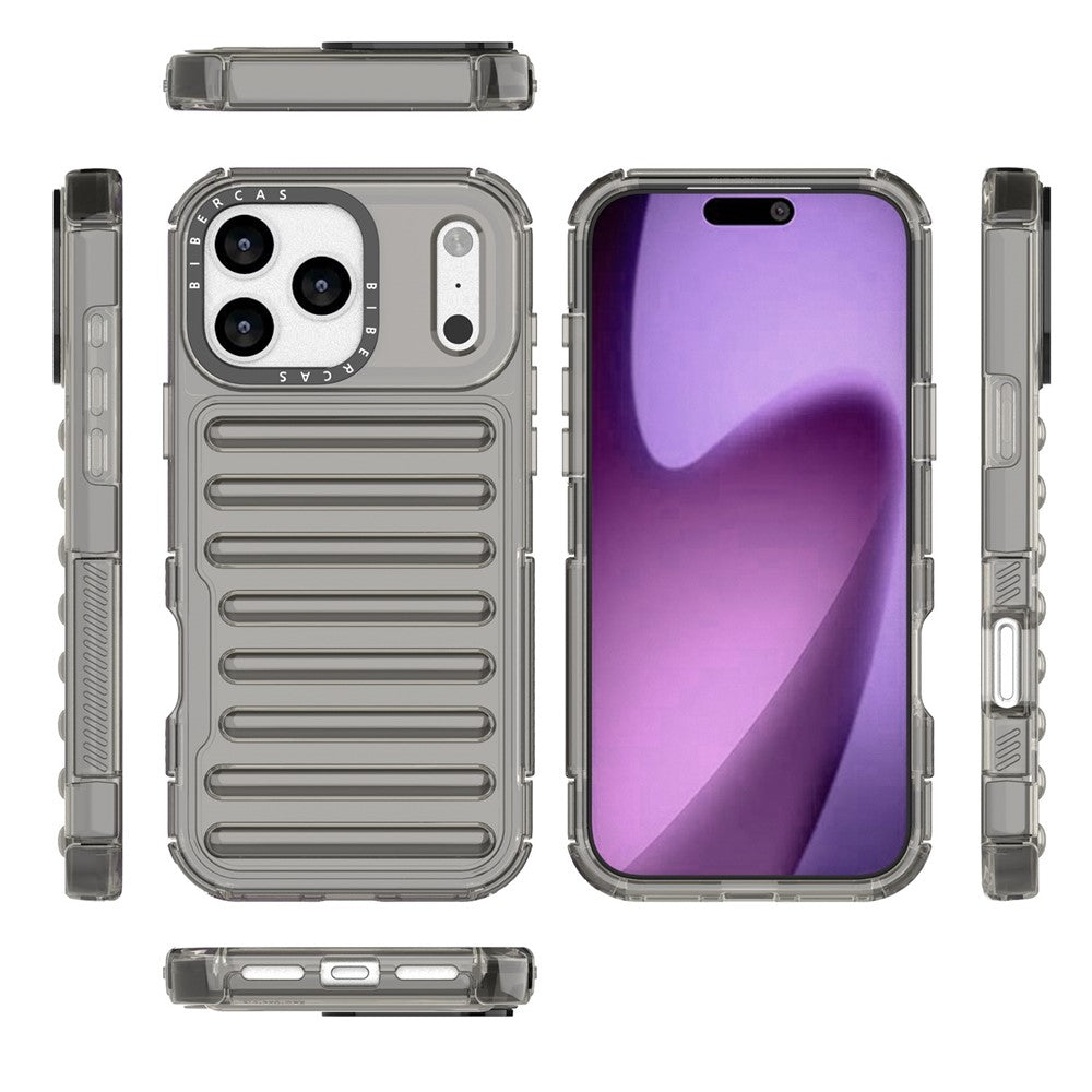 For iPhone 17 Pro Max Case Stripe Design Anti-Slip Detachable TPU + PC Phone Cover - Grey