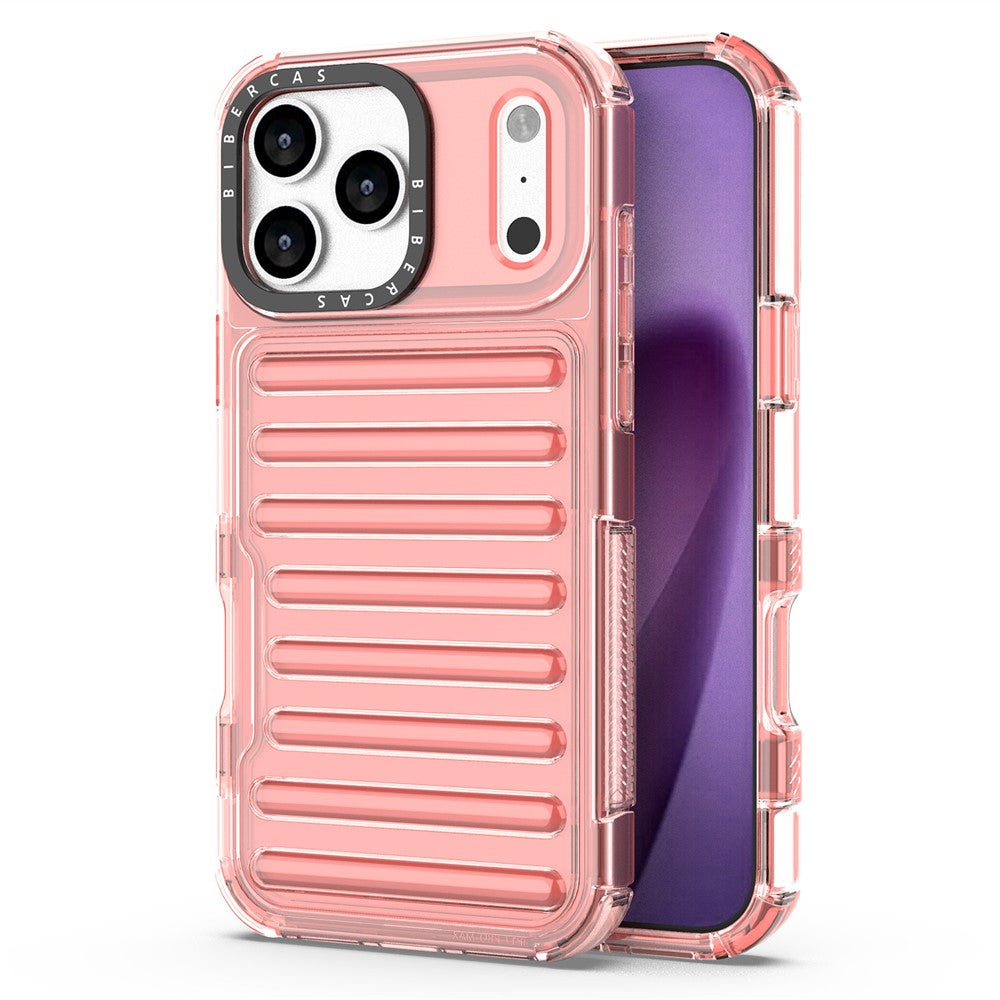 For iPhone 17 Pro Max Case Stripe Design Anti-Slip Detachable TPU + PC Phone Cover - Deep Pink