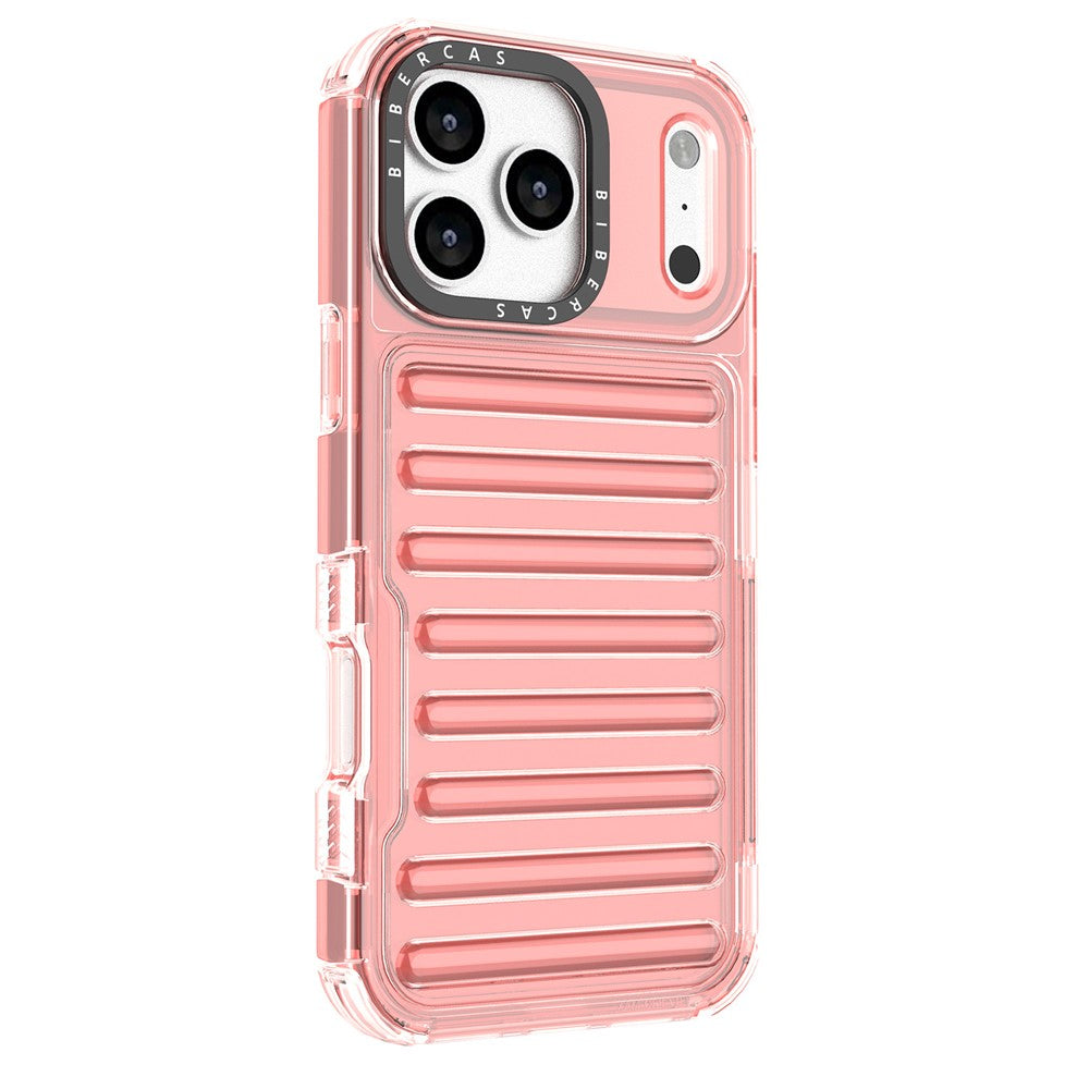 For iPhone 17 Pro Max Case Stripe Design Anti-Slip Detachable TPU + PC Phone Cover - Deep Pink