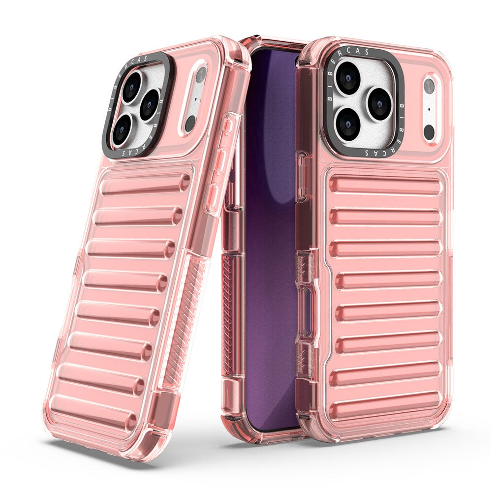For iPhone 17 Pro Max Case Stripe Design Anti-Slip Detachable TPU + PC Phone Cover - Deep Pink