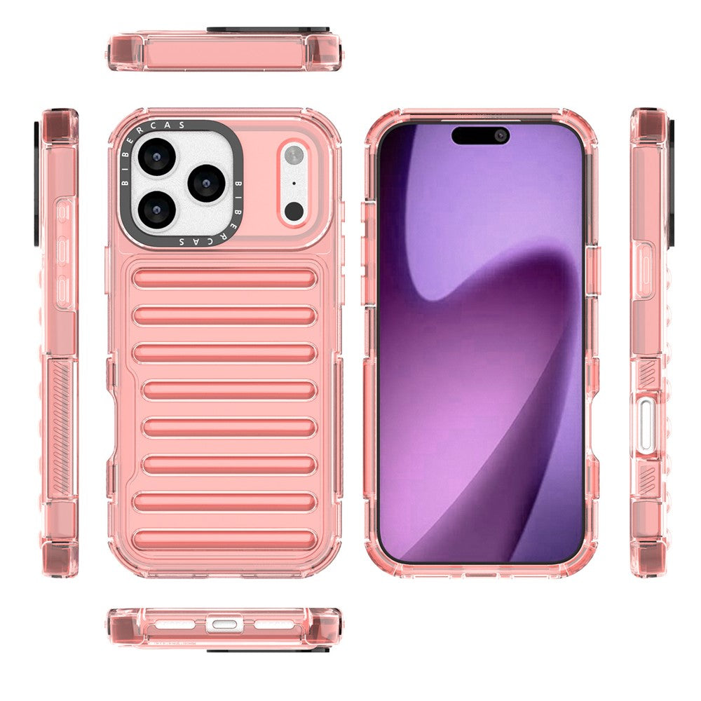 For iPhone 17 Pro Max Case Stripe Design Anti-Slip Detachable TPU + PC Phone Cover - Deep Pink