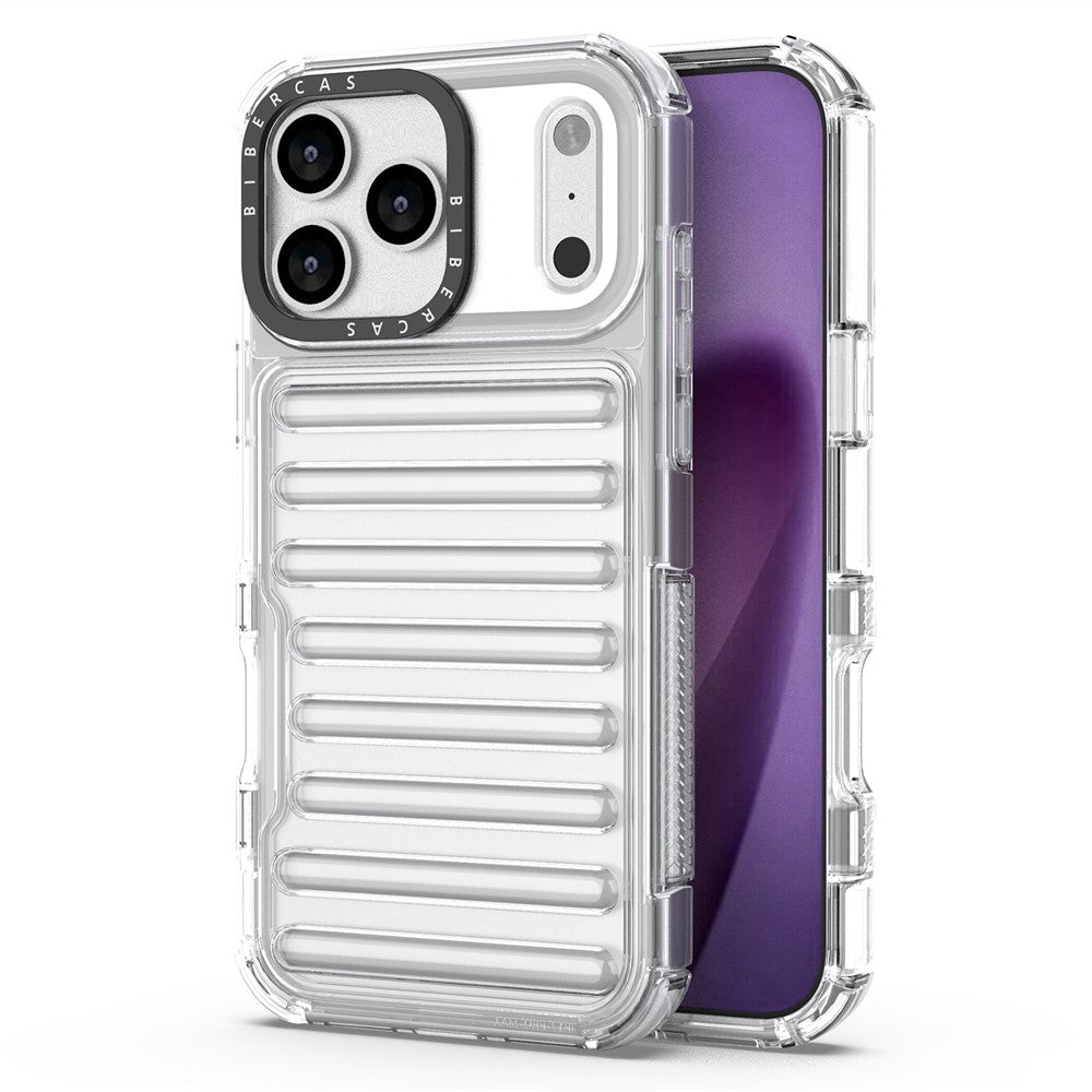 For iPhone 17 Pro Max Case Stripe Design Anti-Slip Detachable TPU + PC Phone Cover - Transparent
