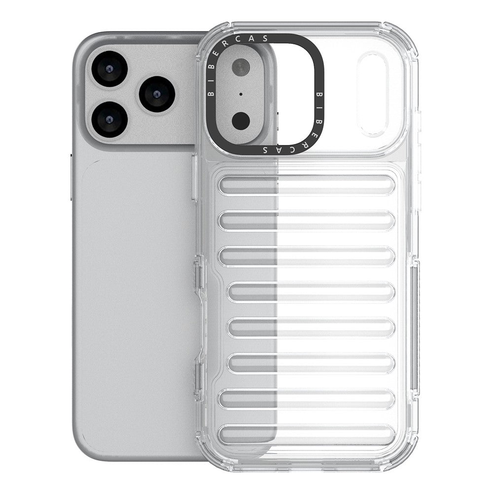 For iPhone 17 Pro Max Case Stripe Design Anti-Slip Detachable TPU + PC Phone Cover - Transparent